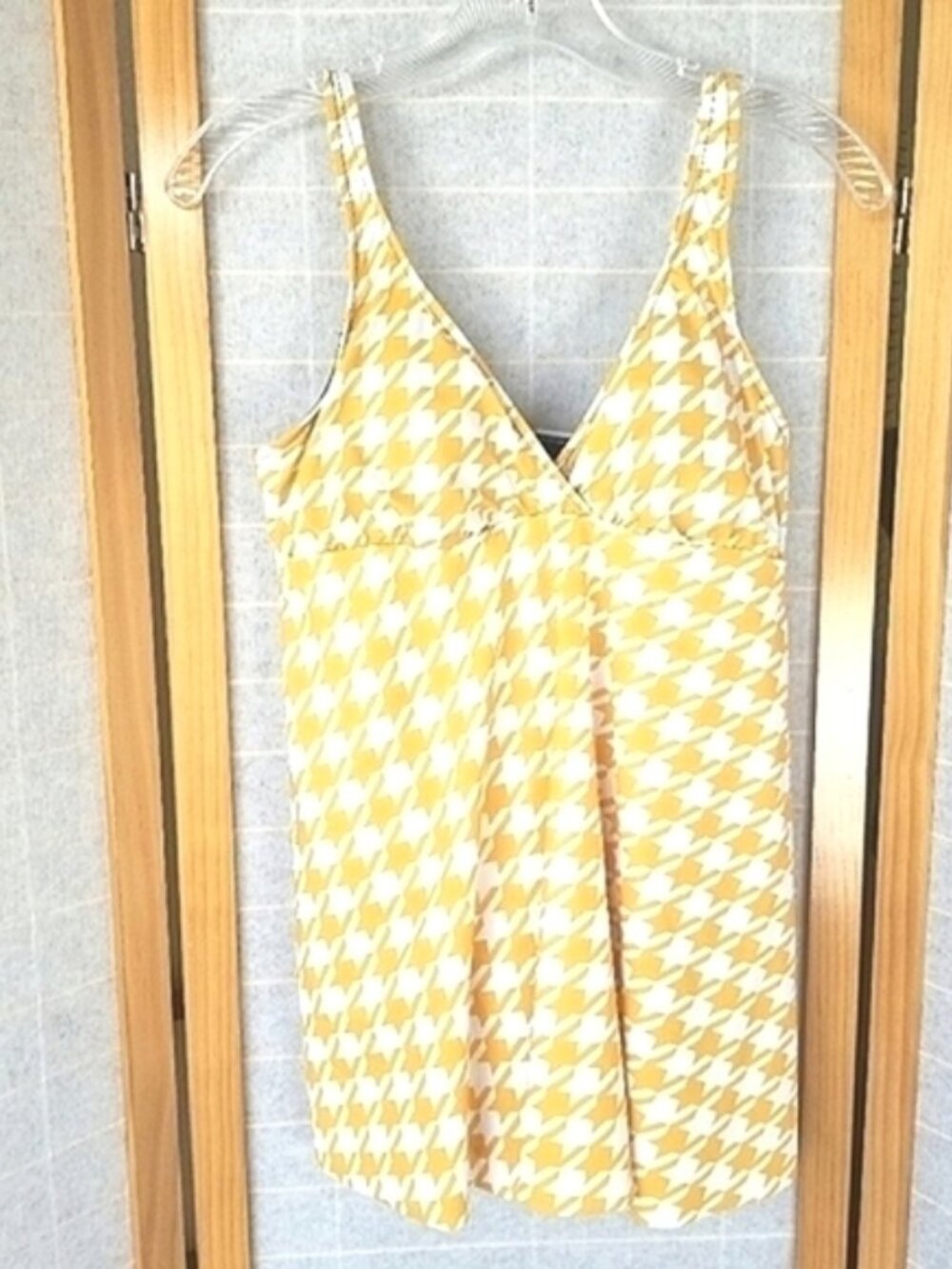 New One-Piece Bathing Suit Dress Yellow Houndstooth Check Size Small NWT